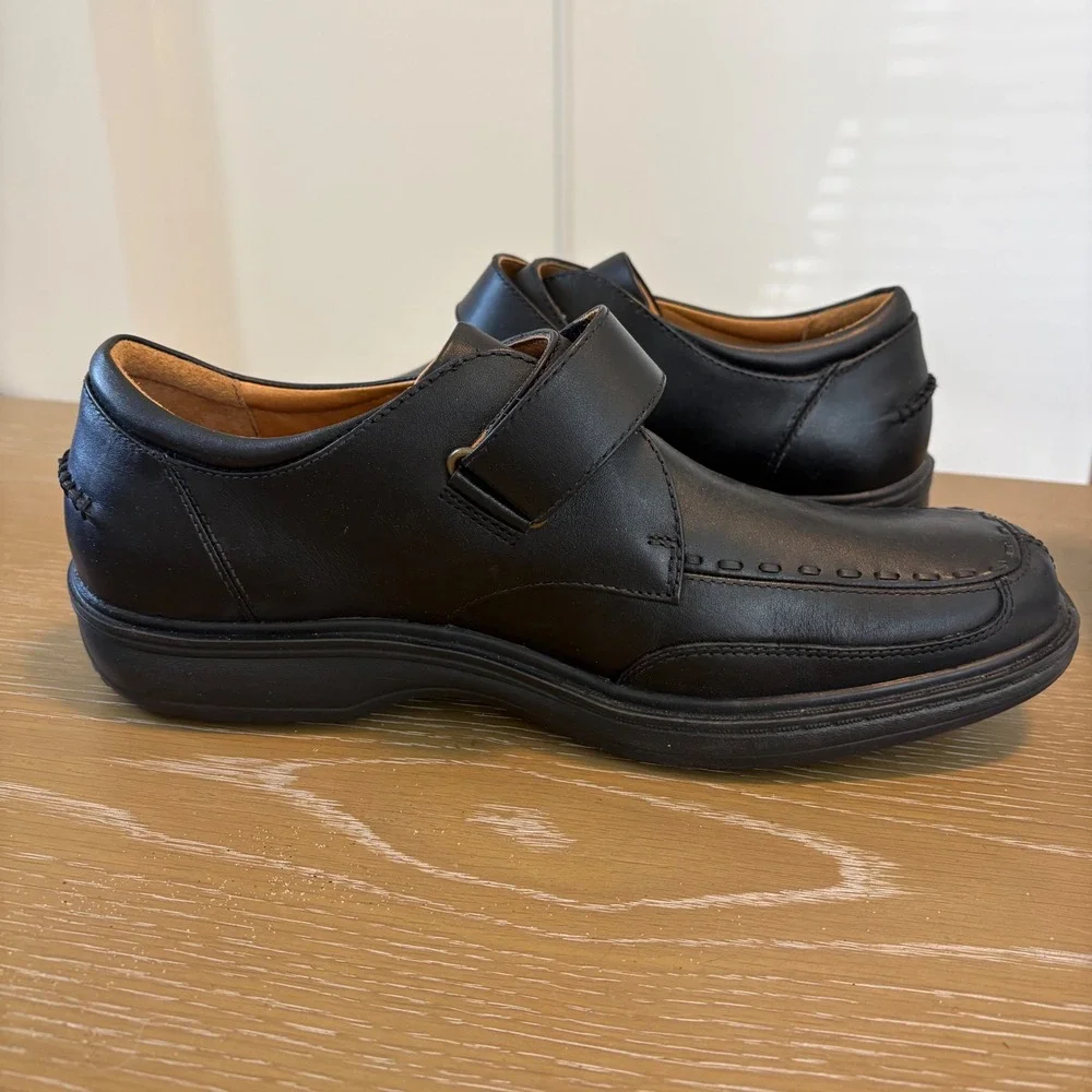 Dr Comfort Frank Black Leather Hook and Loop Dress Shoes Mens 10.5W 6210 Wide